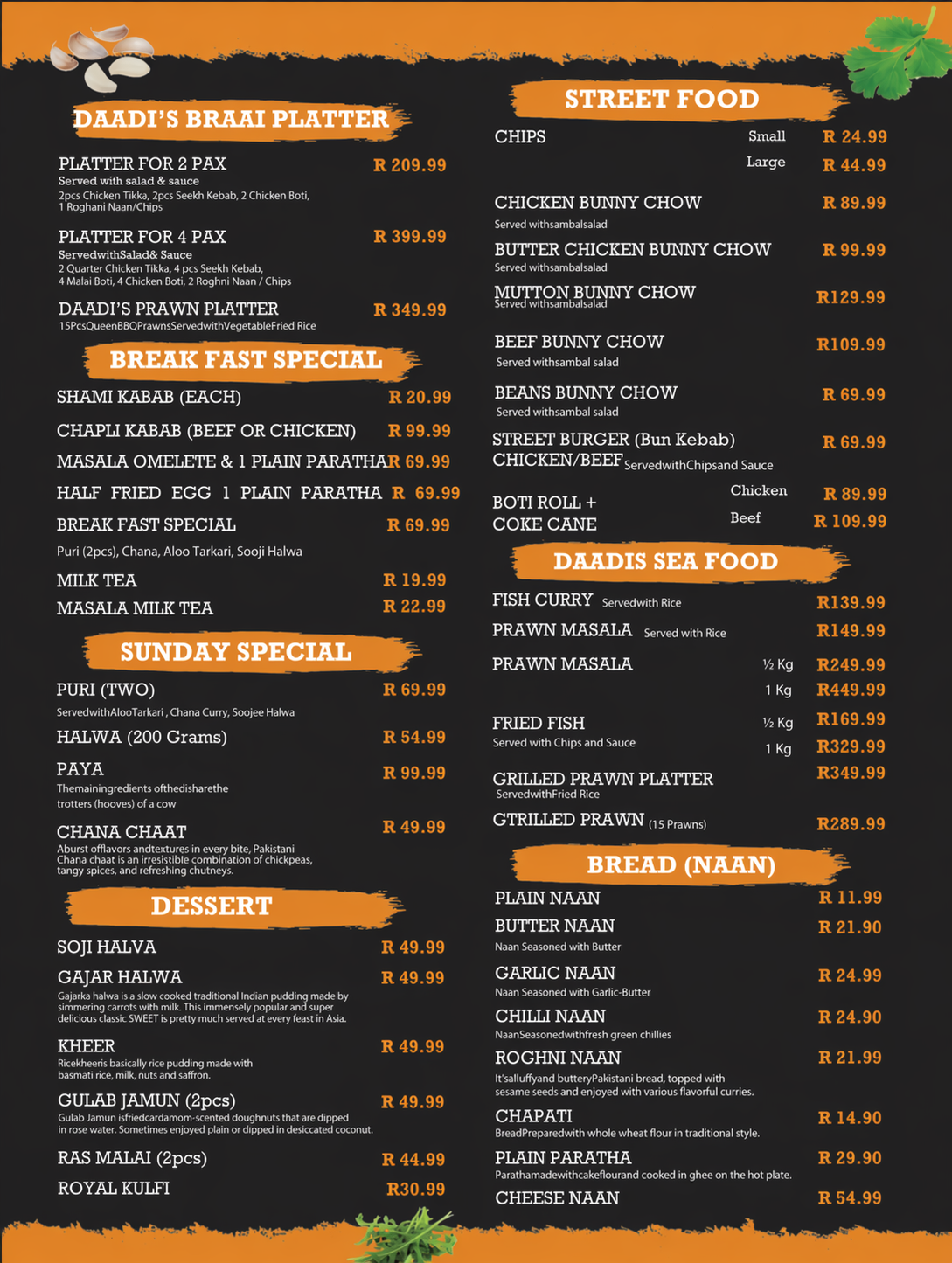 Tadas Kitchen Menu Our Full Menu - Daadi's Kitchen